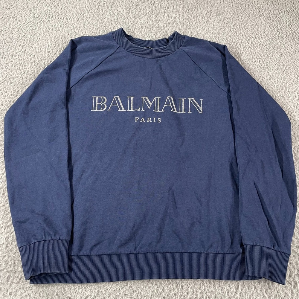 Balmain‎ Men's Pullover Sweatshirt Size 34 Cotton Navy Blue Fits 19x23 *
